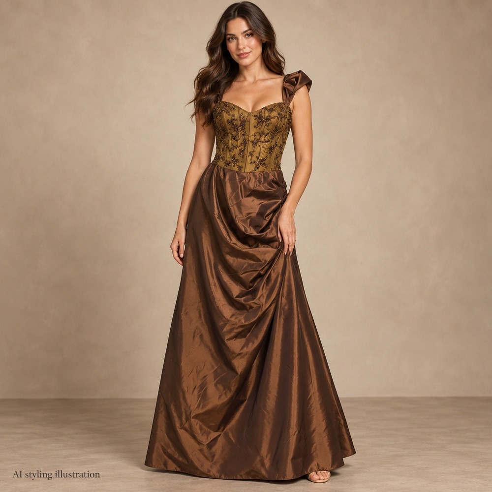 Terani Couture Gown Women 10 Brown Beaded Corset Whimsigoth Formal Dress